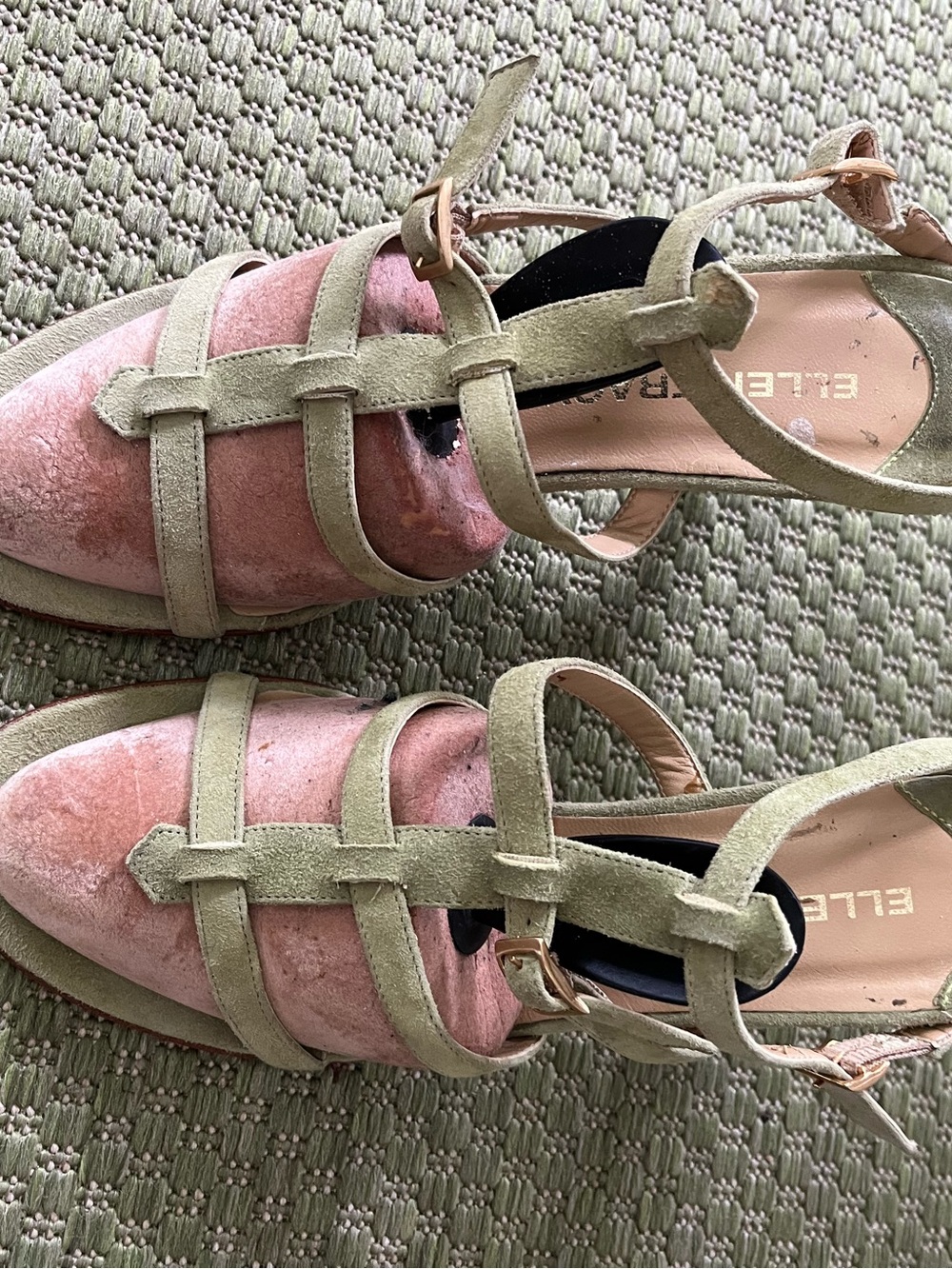 Elle Pink Velvet and Olive Suede Strappy Heels